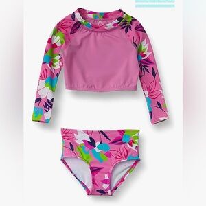 Kids Pink Floral Long-Sleeve Swim Set size 12 years